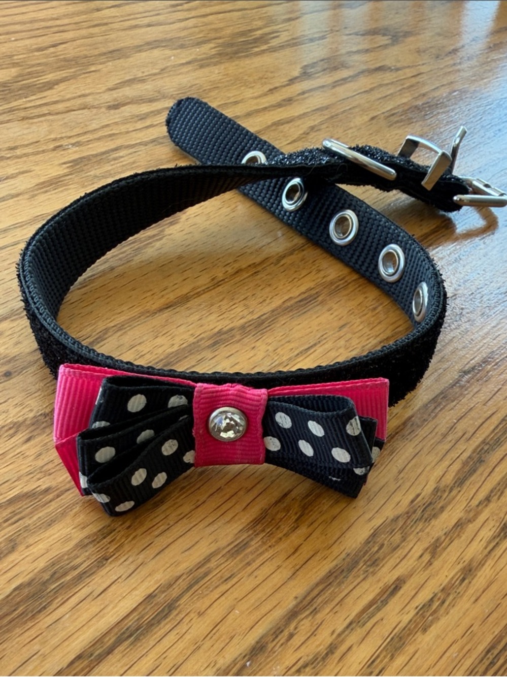 Black Pet Collar with Pink & Polka Dot Bow